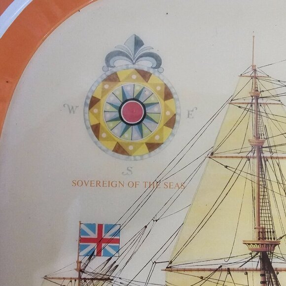 Vintage Metal Dinner Tray Ship Anit Slip Grip Nautical Retro 70s - Picture 5 of 15